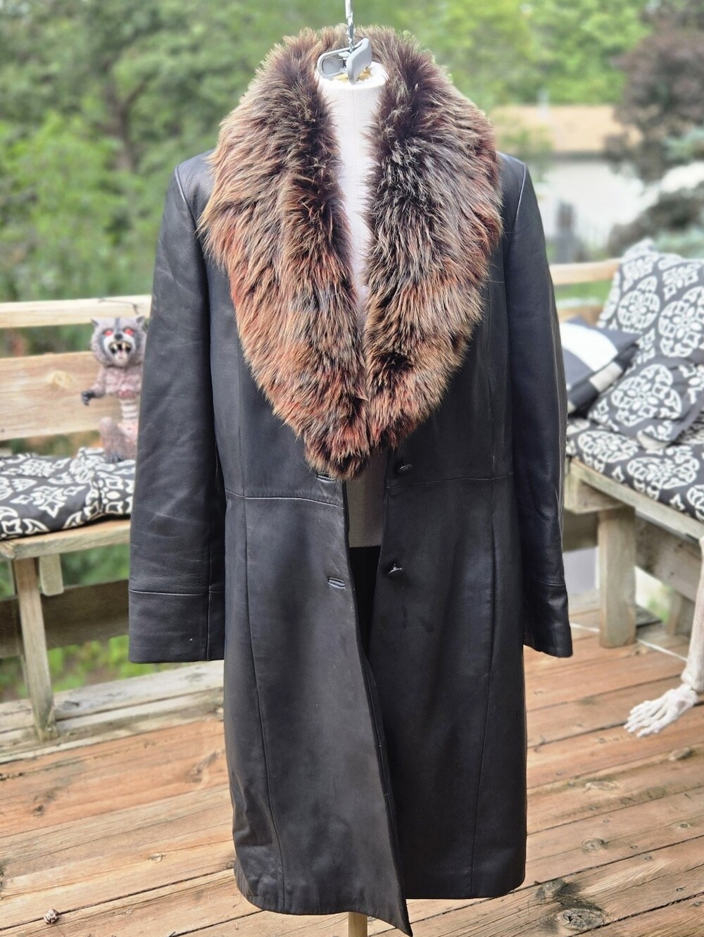 Vintage Wilsons Leather Pelle Studio Black Trench Coat Size L Zip Thinsulate